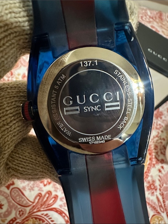 Gucci Blue Unisex Watch with Red Accent